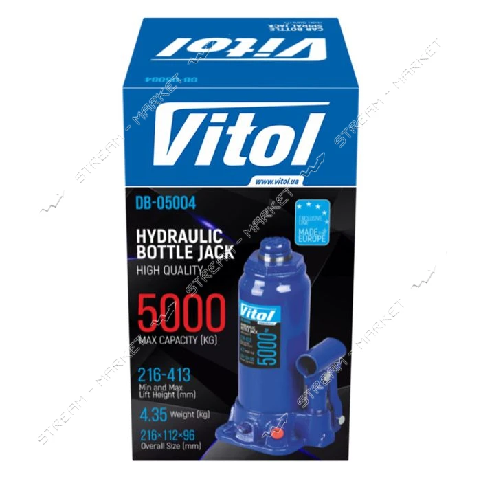Домкрат гидравлический телескоп. Vitol ДБ-05004 5т 216-413мм