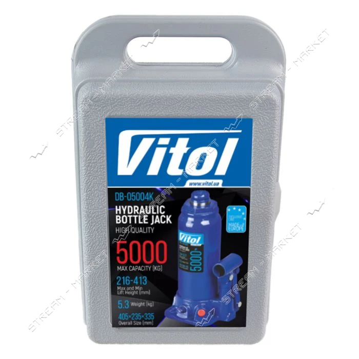 Домкрат гидравлический телескоп. Vitol ДБ-05004К 5т 216-413мм чемодан
