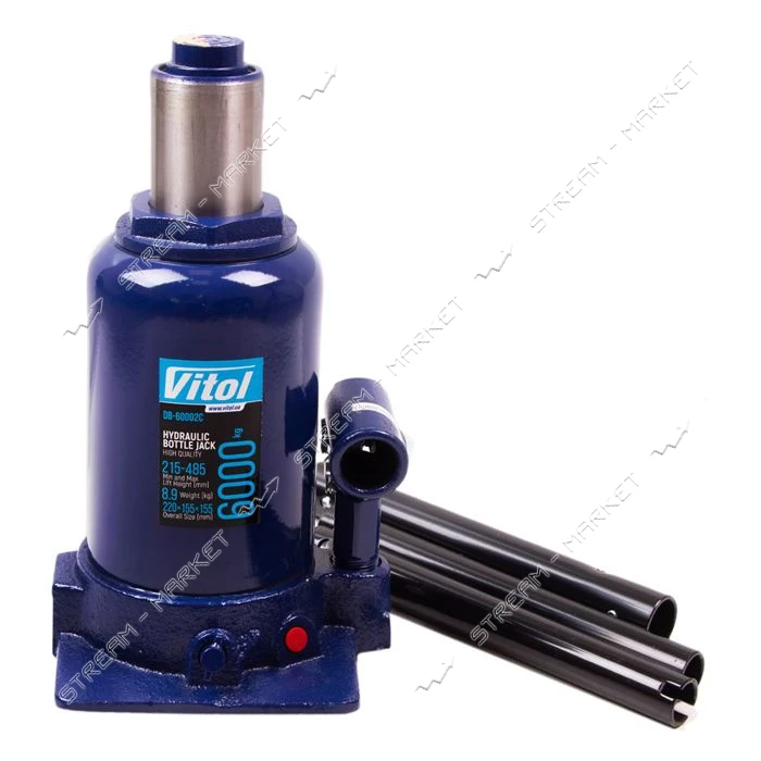 Домкрат гидравлический телескоп. Vitol ДБ-60002Ц 6т 2х цилиндровый 215-495мм