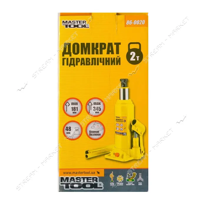 Домкрат Mastertool 86-0020 гидравлический бутылочный 2т 181-345мм