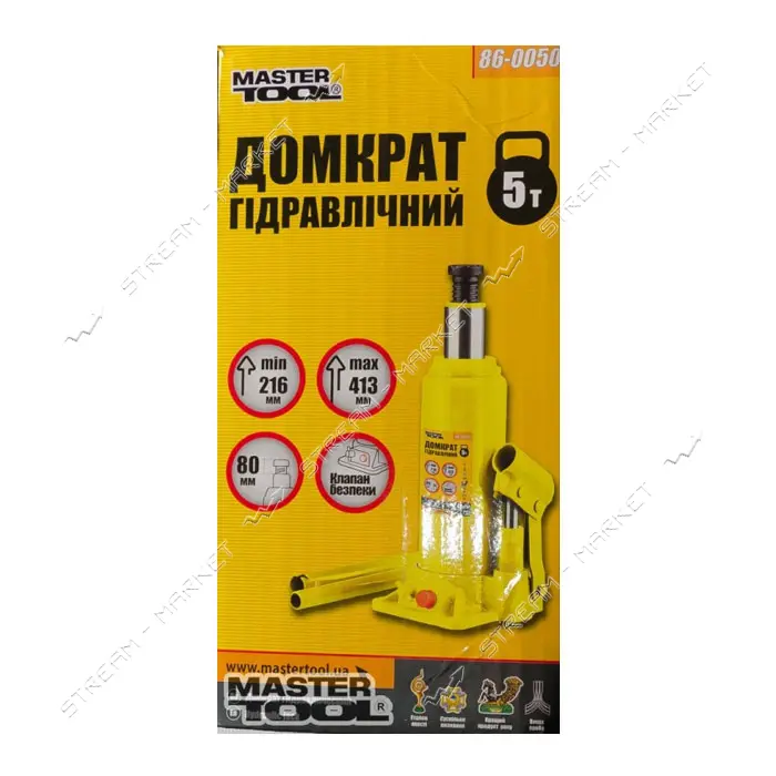 Домкрат Mastertool 86-0050 гидравличекий бутылочный 5т 216-413мм