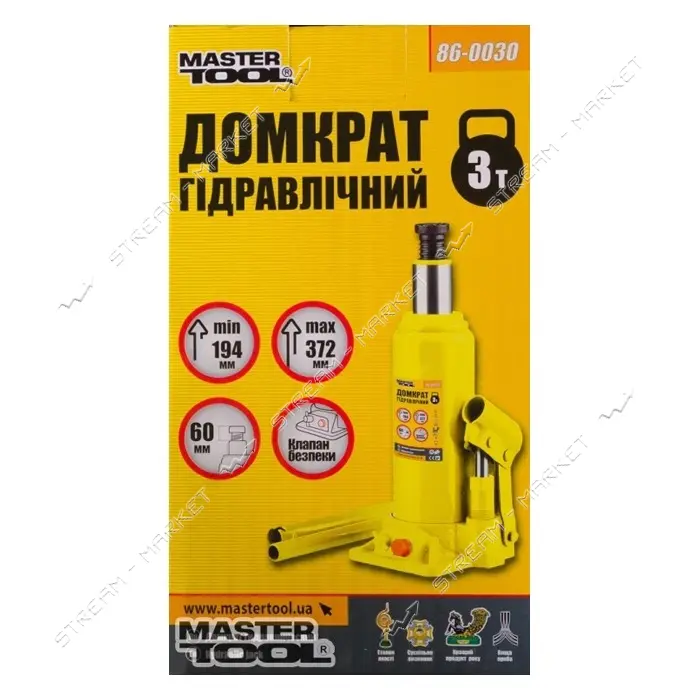 Домкрат гидравлический Master-Tool 86-0030 бутылочный 3т 194-372мм