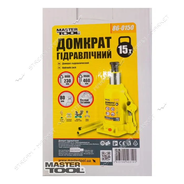 Домкрат гидравлический Master-Tool 86-0150 бутылочный 15т 230-460мм