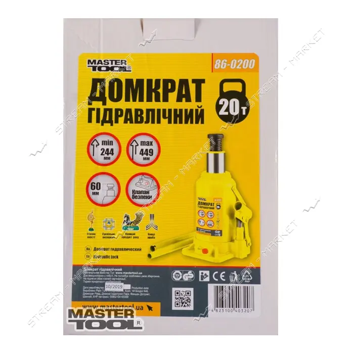 Домкрат гидравлический Master-Tool 86-0300 бутылочный 30т 285-465мм                                 