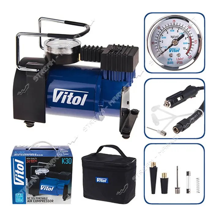 Компрессор Vitol K-30 150psi 14A 37л/мин плюс прикуриватель                                         