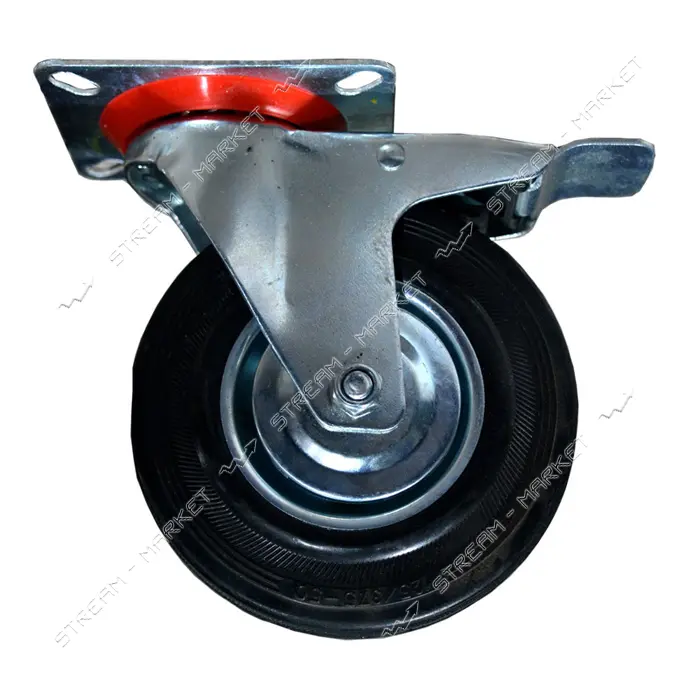 Колесо для тележки 125/37.5-50 поворотное с тормозом на платформе