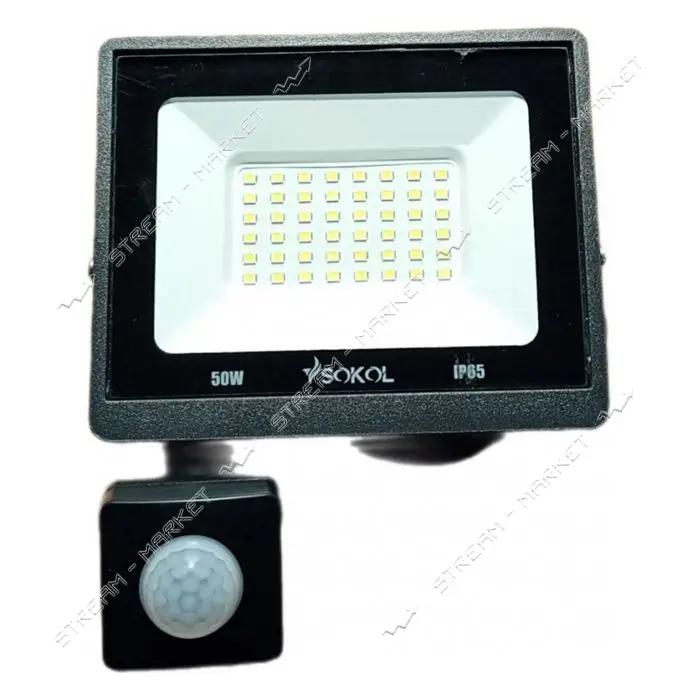 Прожектор Sokol LED-SLT 50W IP65 холодный 6500К 3500lm с датчиком движения                          