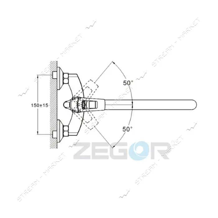 Смеситель для ванны Zegor SWF7 Euro длинный картридж 40мм