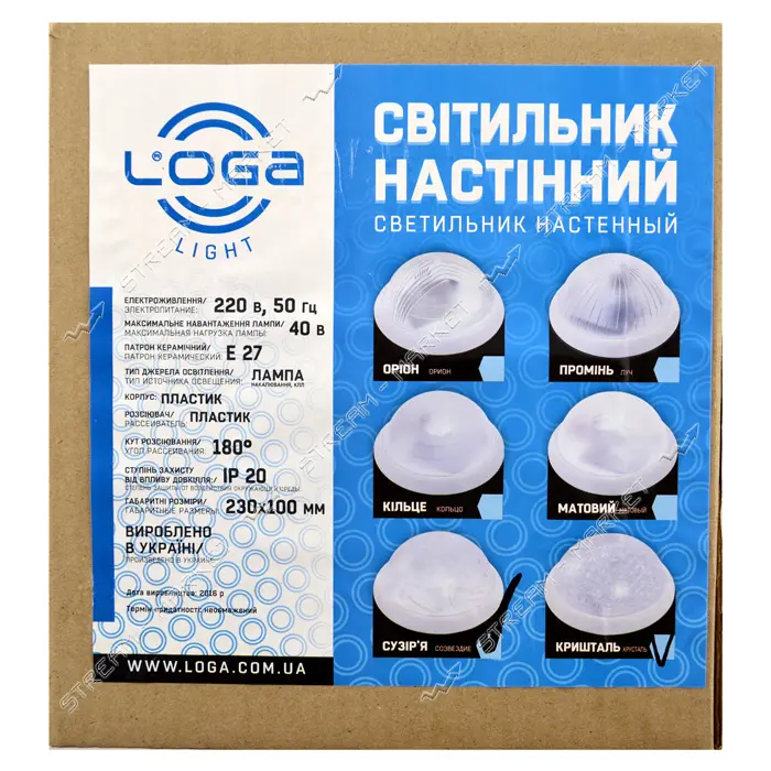 Светильник пластик круглый Хрусталь белый 40W E 27 керамика IP 20
