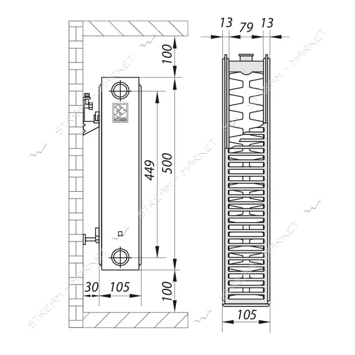 Стальной радиатор KOER тип 22 500х600 1158 Вт