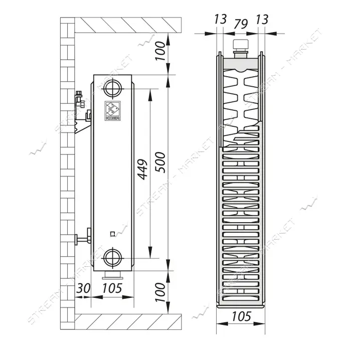 Стальной радиатор KOER тип 22 500х1500 2895Вт