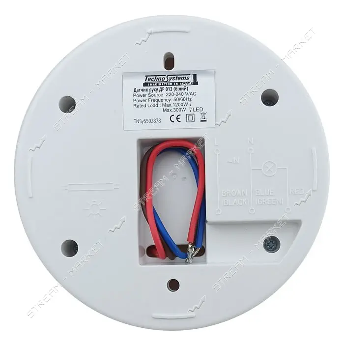 Датчик движения Techno Systems ДР 013Б 1200Вт 180-360 градусов 12м IP20 белый                       