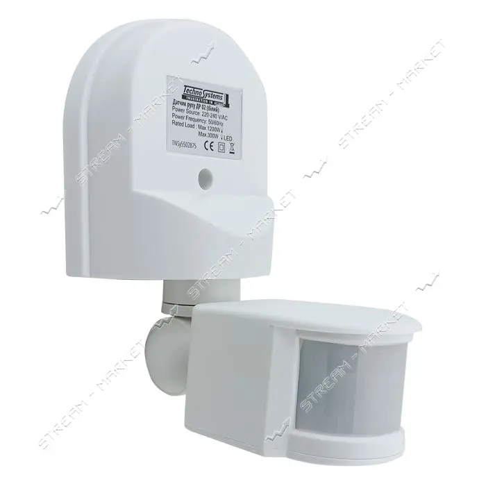 Датчик движения Techno Systems ДР 02 1200Вт 180 градусов 12м IP44 белый                             