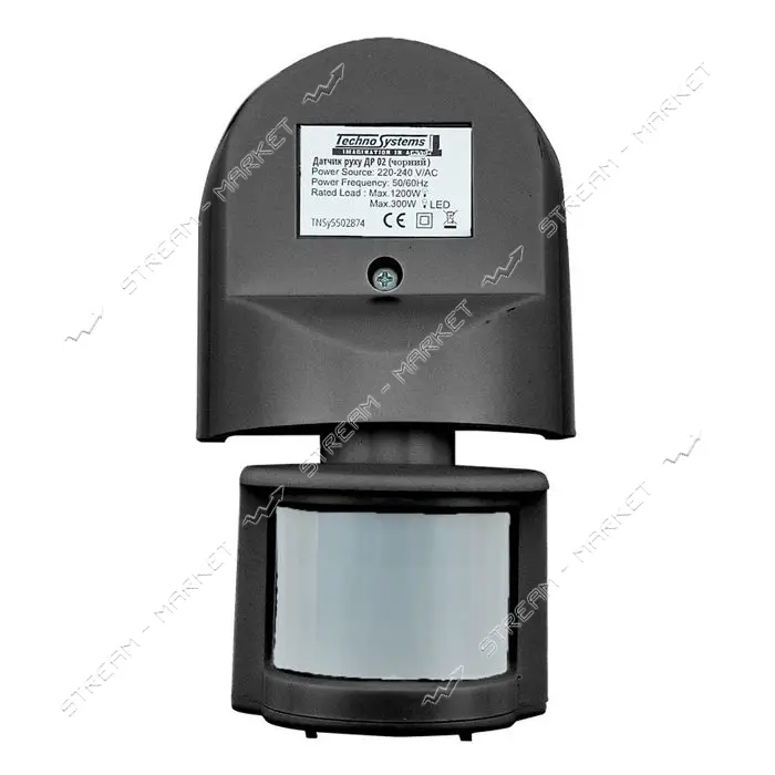 Датчик движения Techno Systems ДР 02 1200Вт 180 градусов 12м IP44 черный