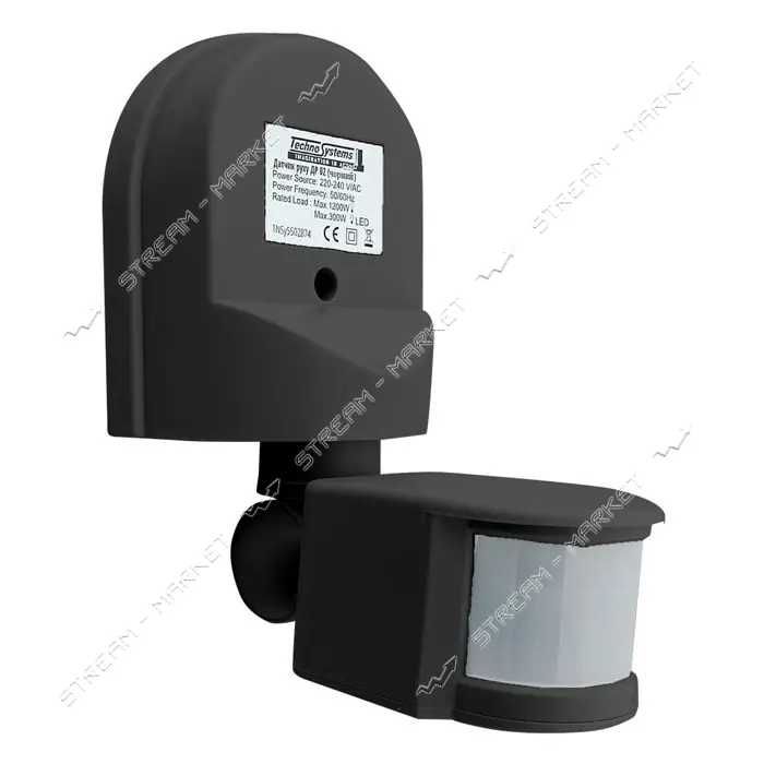 Датчик движения Techno Systems ДР 02 1200Вт 180 градусов 12м IP44 черный