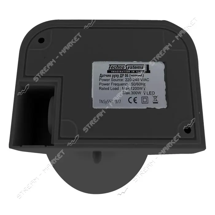 Датчик движения Techno Systems ДР 06 1200Вт 180 градусов 12м IP44 черный