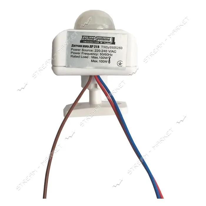 Датчик движения Techno Systems ДР 21В 100Вт 120-360 градусов 6-10м IP20 белый