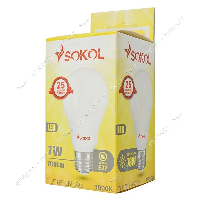 Лампа светодиодная SOKOL А60 7W 3000К Е27