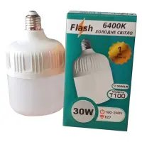 Лампа светодиодная Flash Т100 30W 6400K 3000lm E27 холодный свет                                    