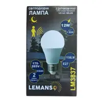 Лампа светодиодная Lemanso A60 12W 6500K холодная Е27 LM3837 встроенный датчик движения             