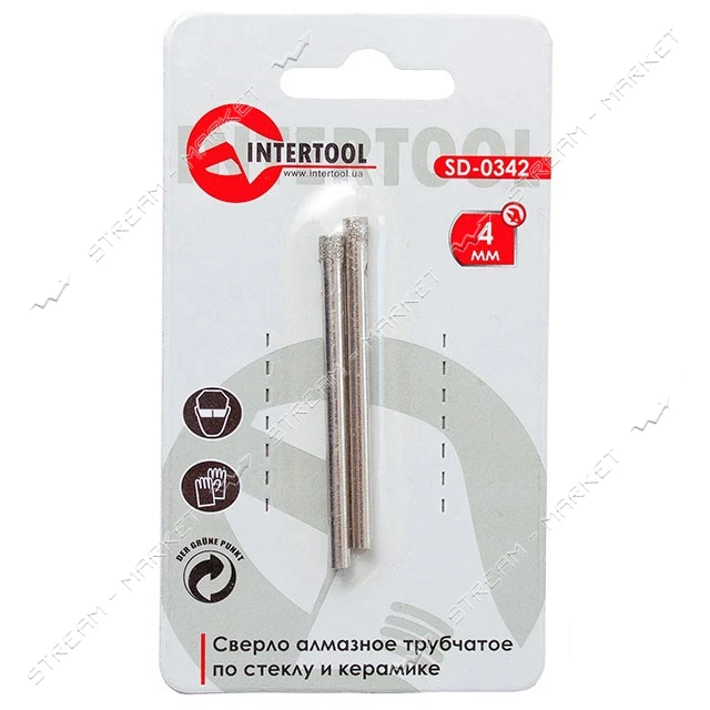 Коронки трубчатые по стеклу и керамике Intertool SD-0342 4мм 2шт