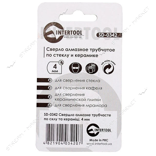 Коронки трубчатые по стеклу и керамике Intertool SD-0342 4мм 2шт