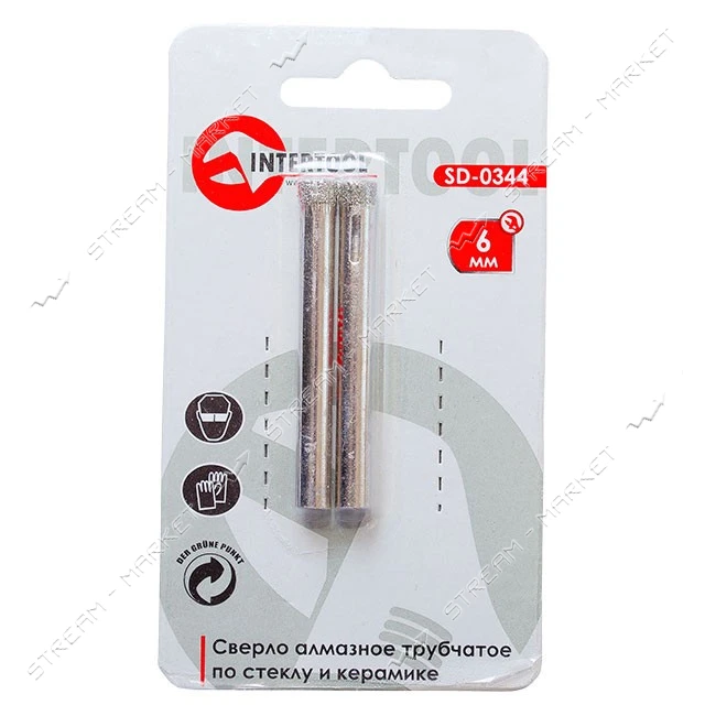 Коронки трубчатые по стеклу и керамике Intertool SD-0344 6мм 2шт                                    