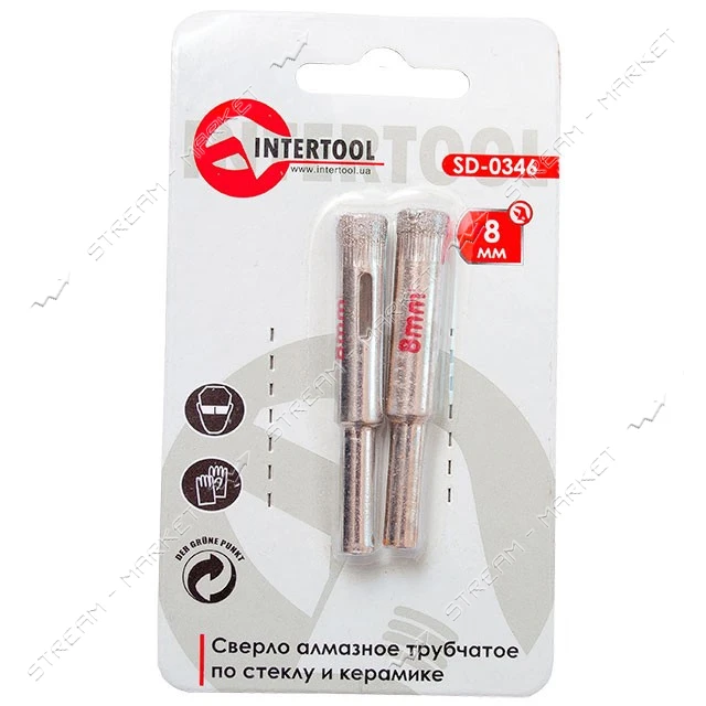 Коронки трубчатые по стеклу и керамике Intertool SD-0346 8мм 2шт                                    