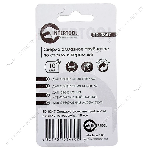 Коронки трубчатые по стеклу и керамике Intertool SD-0347 10мм.2шт