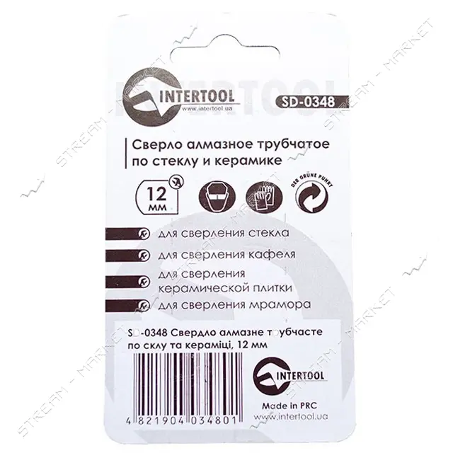 Коронки трубчатые по стеклу и керамике Intertool SD-0348 12мм.2шт                                   