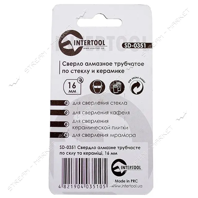 Коронки трубчатые по стеклу и керамике Intertool SD-0351 16мм                                       
