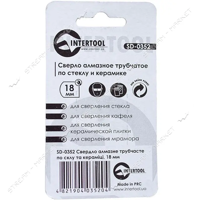 Коронки трубчатые по стеклу и керамике Intertool SD-0352 18мм                                       