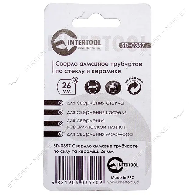 Коронки трубчатые по стеклу и керамике Intertool SD-0357 26мм