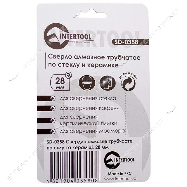 Коронки трубчатые по стеклу и керамике Intertool SD-0358 28мм