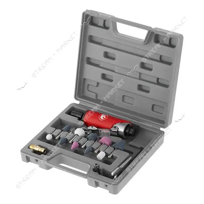 Шлифмашина пневматическая в чемодане Intertool PT-1003 1/4" мини плюс набор шлифовальных камней 10шт