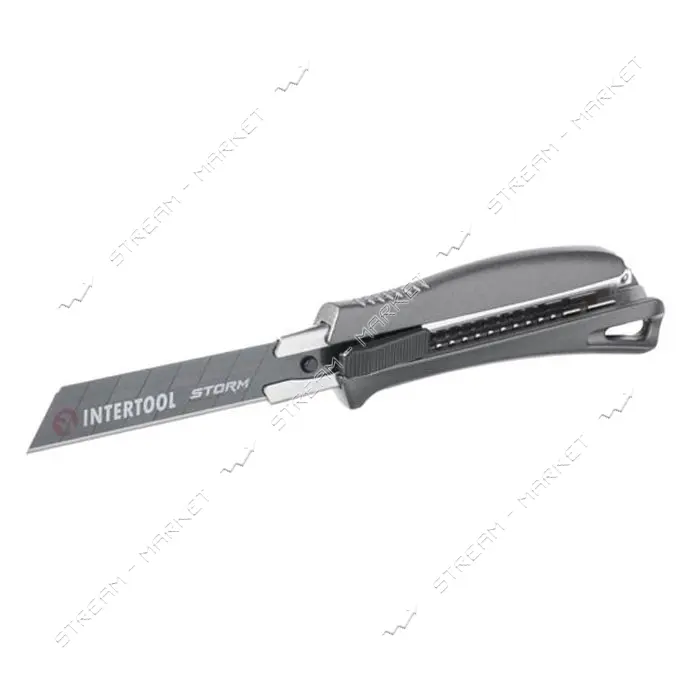 Нож сегментный Intertool HT-0534 18мм алюминиевая рукоятка металлическая направляющая STORM