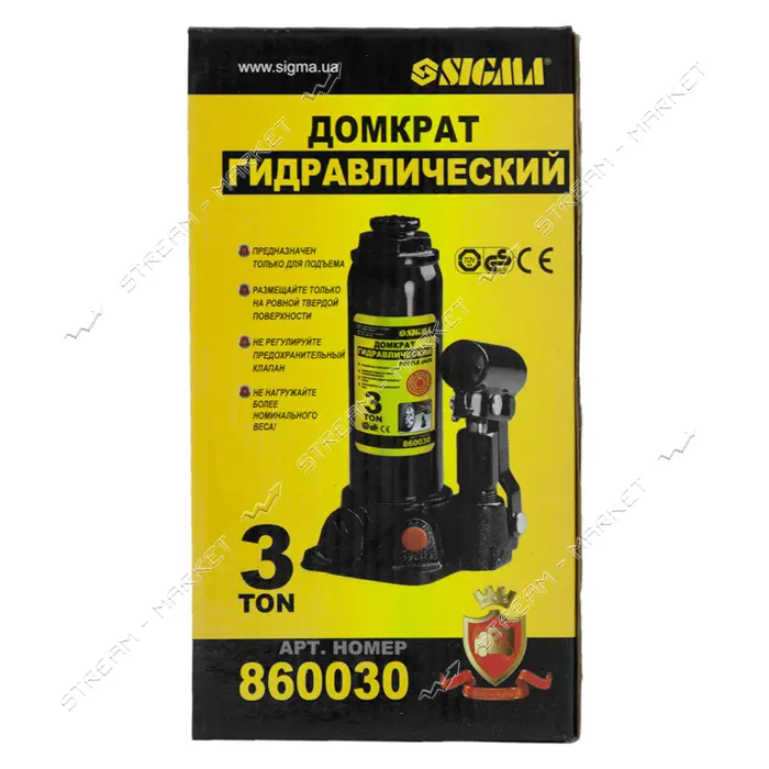 Домкрат гидравлический Sigma 6101031 860030 бутылка 3т