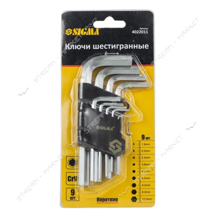 Ключи 6-гранные Sigma 402201 9шт 1.5-10мм CrV короткие                                              