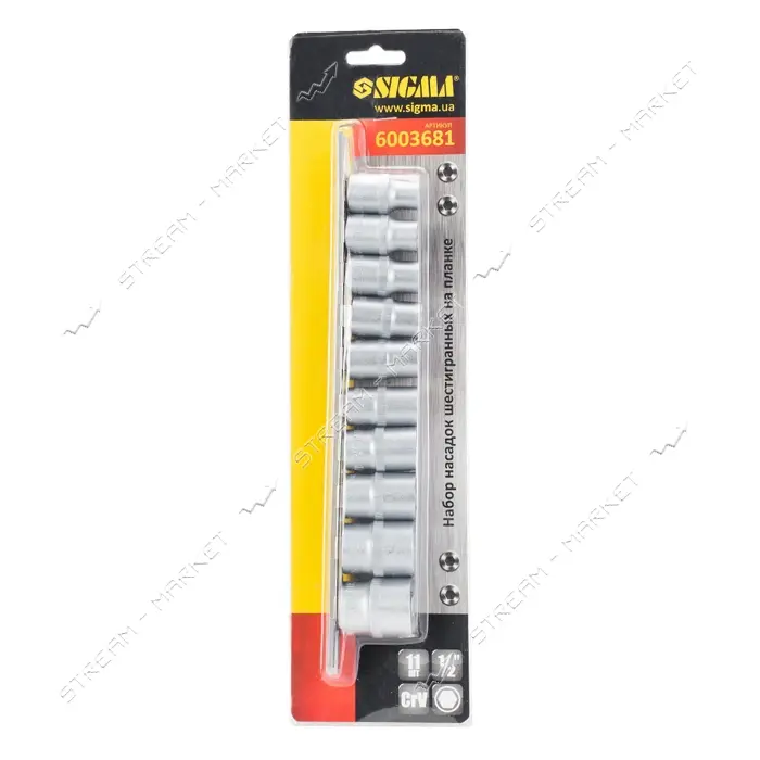 Набор насадок шестигранных Sigma 6003681 1/2" на планке 10шт CrV                                    