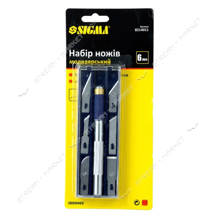 Набор ножей моделярских Sigma 8214011 6шт плюс держатель