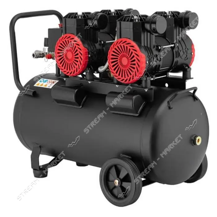 Компрессор Intertool PT-0030 50л 2x1.1кВт 220В 8атм 400л/мин 2800об/мин безмасляный 4 цилиндра      