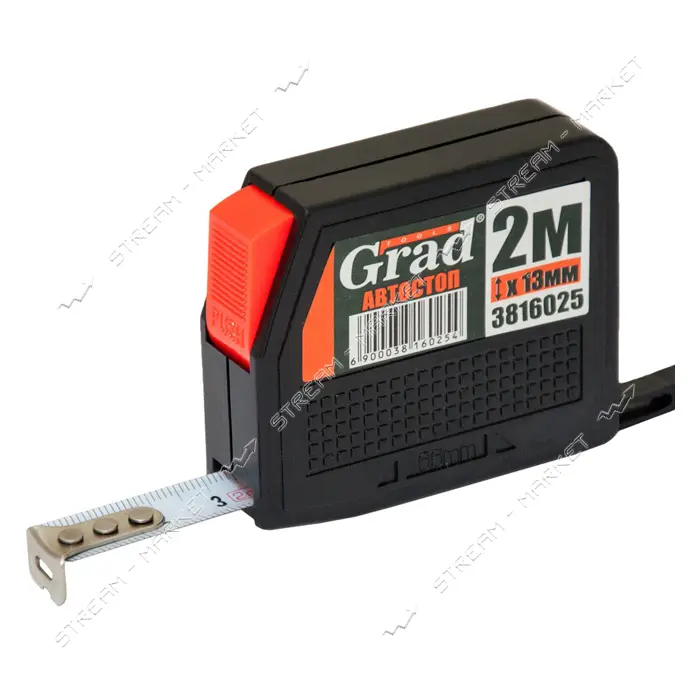 Рулетка GRAD 3816025 2м 13мм черная                                                                 