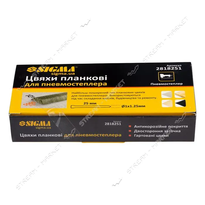 Гвозди со шляпкой для пневмостеплера Sigma 2818251 25мм 5000шт                                      