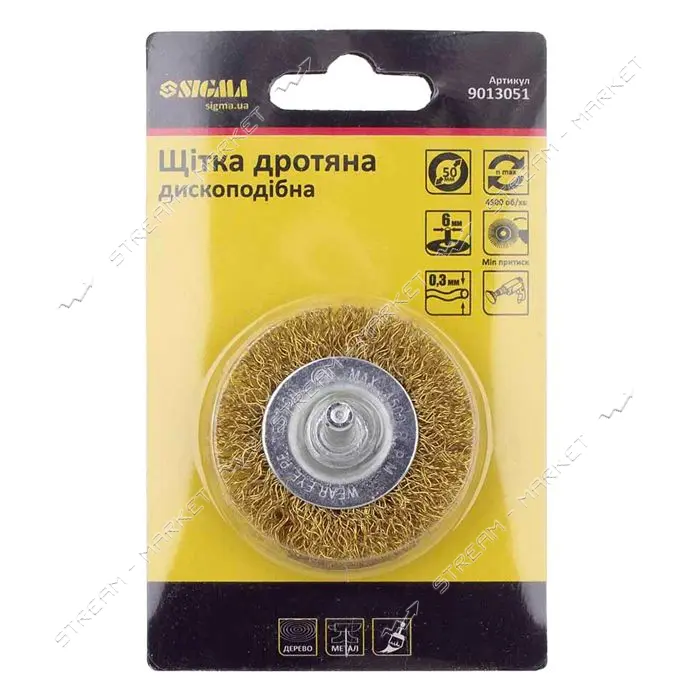 Щетка проволочная дискообразная Sigma 9013051 901305 для дрели 50мм                                 