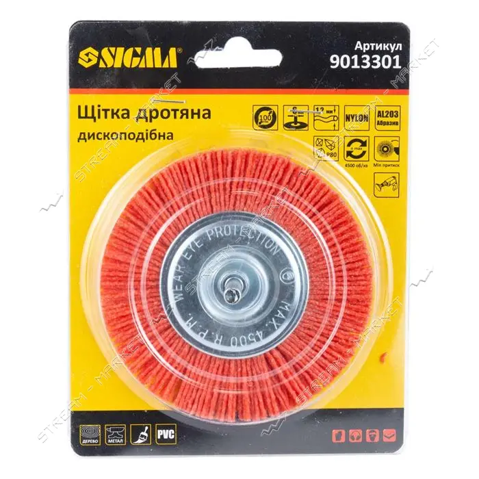 Щетка проволочная Sigma 9013301 нейлоновая дискообразная 100мм хвостовик O6мм