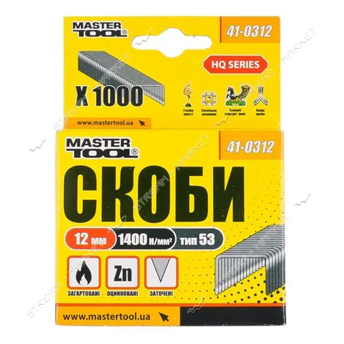 Скобы каленые MasterTool 41-0312 12мм 1000шт                                                        