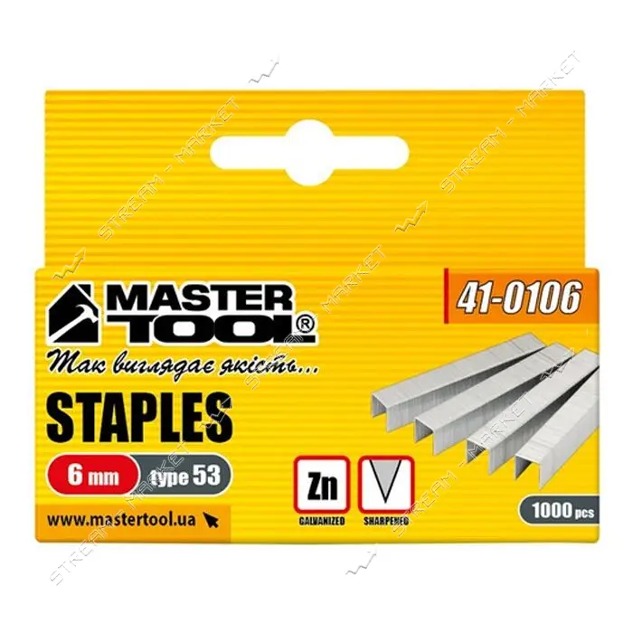 Скобы оцинкованные MASTERTOOL 41-0106 6мм 1000шт