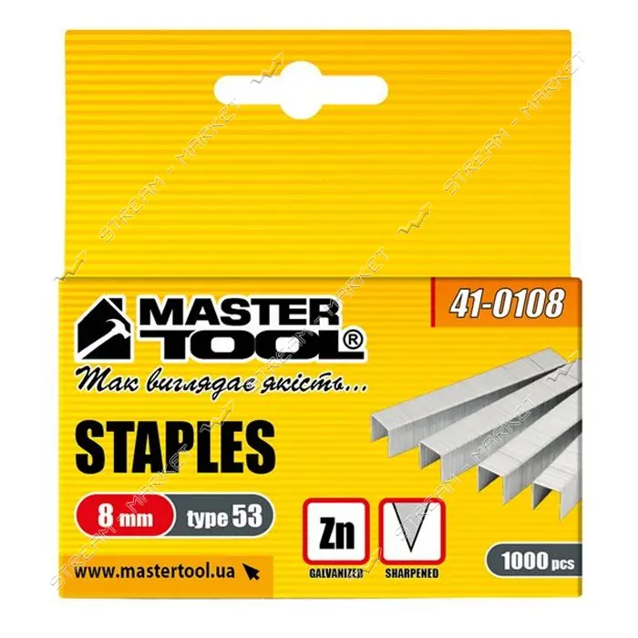 Скобы оцинкованные MASTERTOOL 41-0108 8мм 1000шт                                                    
