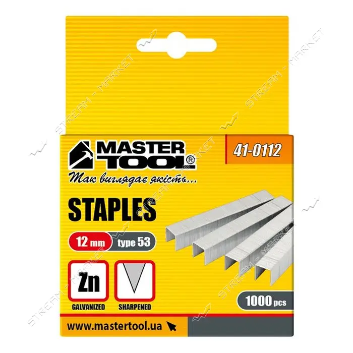 Скобы оцинкованные MASTERTOOL 41-0112 12мм 1000шт                                                   