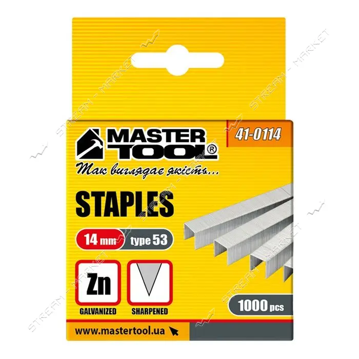 Скобы оцинкованные MASTERTOOL 41-0114 14мм 1000шт                                                   